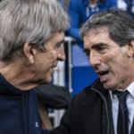 Saludo de Pellegrini en la previa ante el Oviedo