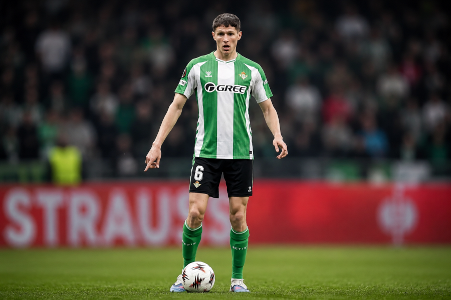 Altimiras circulando el balón en un partido con el Betis